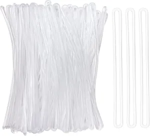 100 Pack Clear Plastic Luggage Straps, Worm Loops for Luggage Tags, Plastic Name Tag Loop for Identification Cards ID, 6 inch