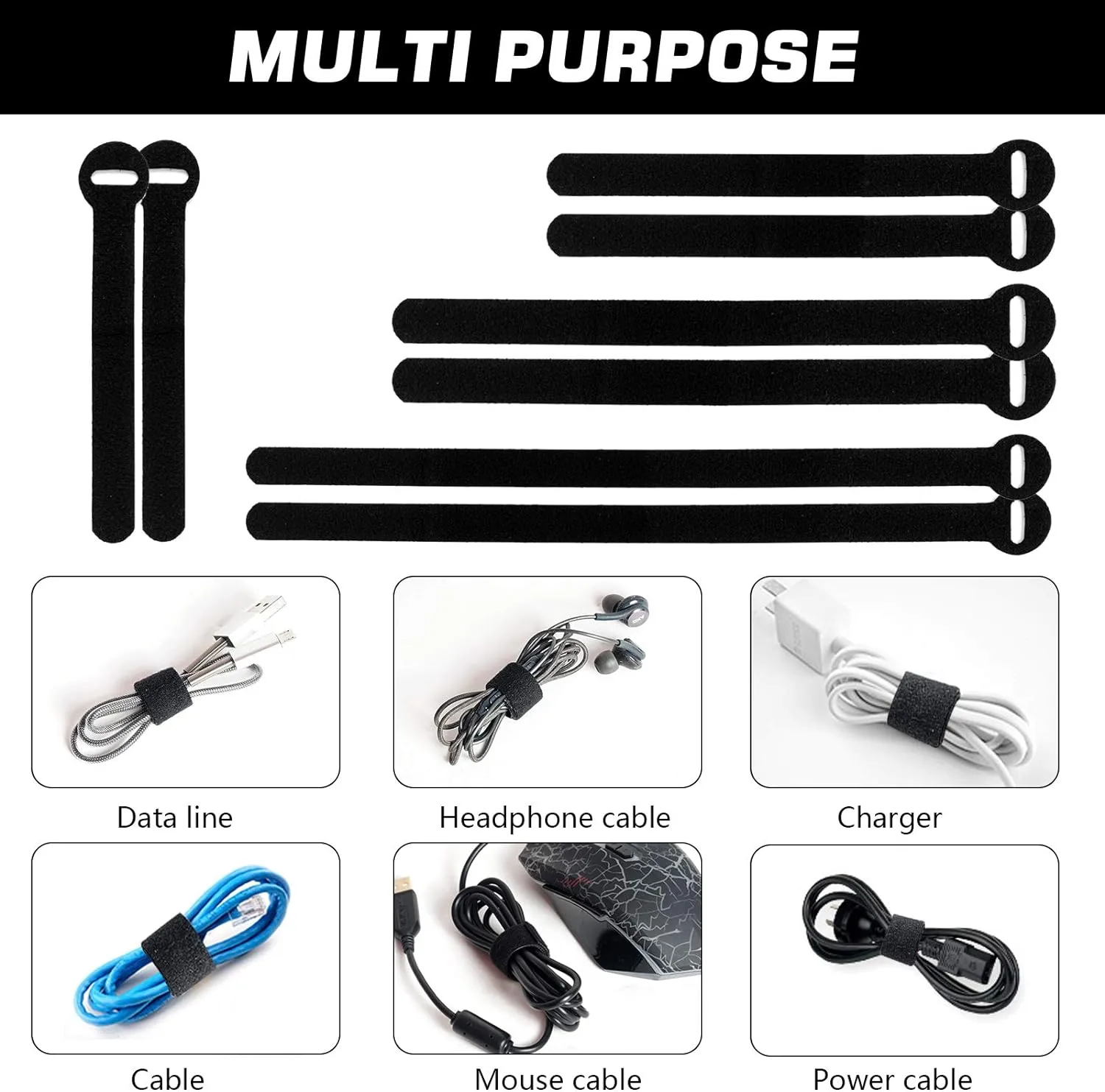 150PCS Reusable Cable Ties - 4 6 8 10inch Multi-Purpose Cable management Hook & Loop Cable Straps Wire Ties,Adjustable Fastening Cord Organizer,Cable Organizer for Home,Office and Data Centers,Black