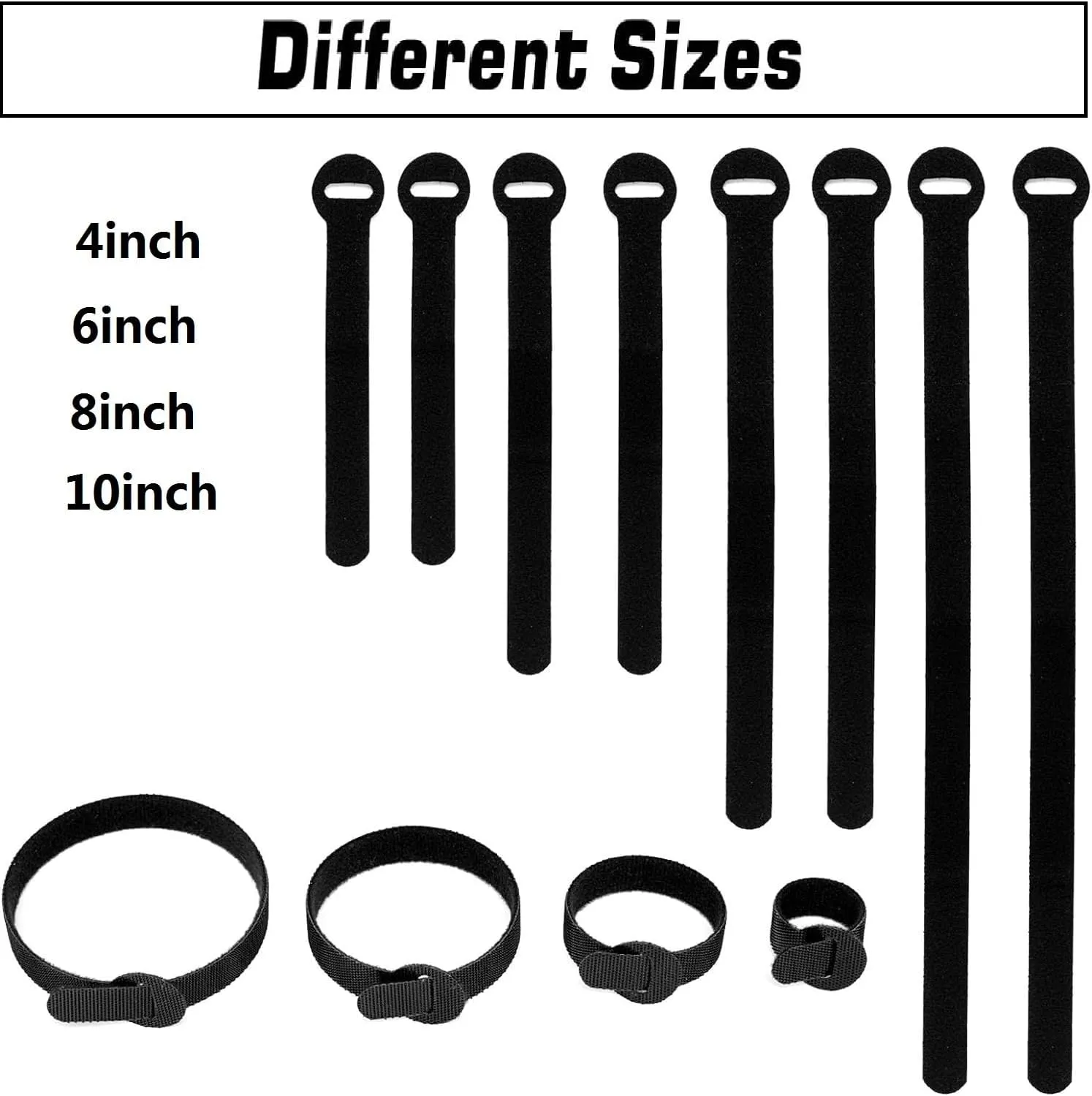 150PCS Reusable Cable Ties - 4 6 8 10inch Multi-Purpose Cable management Hook & Loop Cable Straps Wire Ties,Adjustable Fastening Cord Organizer,Cable Organizer for Home,Office and Data Centers,Black