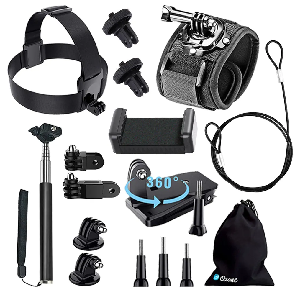 17-Piece Action Camera Accessory for Hero 10, Hero 9 Bundles Black