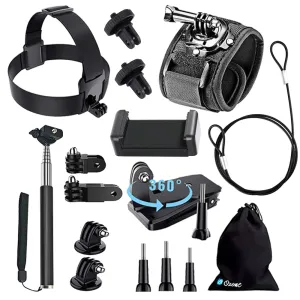 17-Piece Action Camera Accessory for Hero 10, Hero 9 Bundles Black