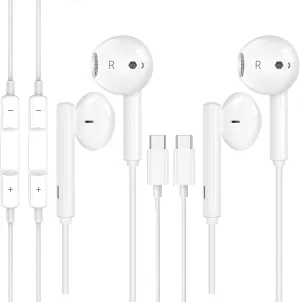 2 Pack Earbuds Headphones Earphones Wired [MFI Certified] USB C Microphone Call Volume Control Noise Isolating Compatible with iPhone 15 Pro Max/15 Pro/15 Plus/15/Samsung S23 Ultra S22  S21