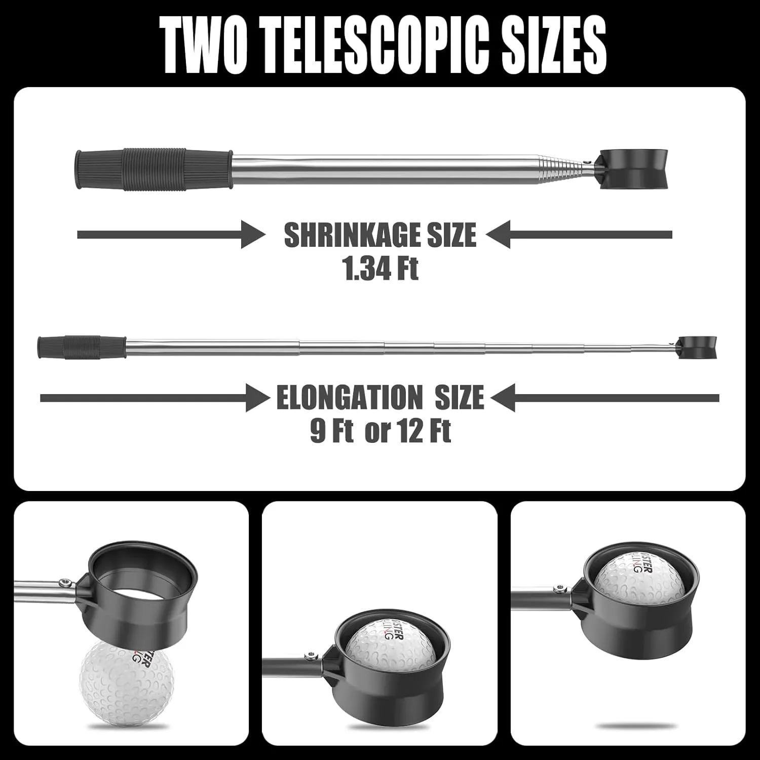 9ft/12ft Water Telescopic Golf Ball RetrieverClassic and Durable Stainless Steel Picker Upper, The Best Accessory Gift for Men and Women Golfers.