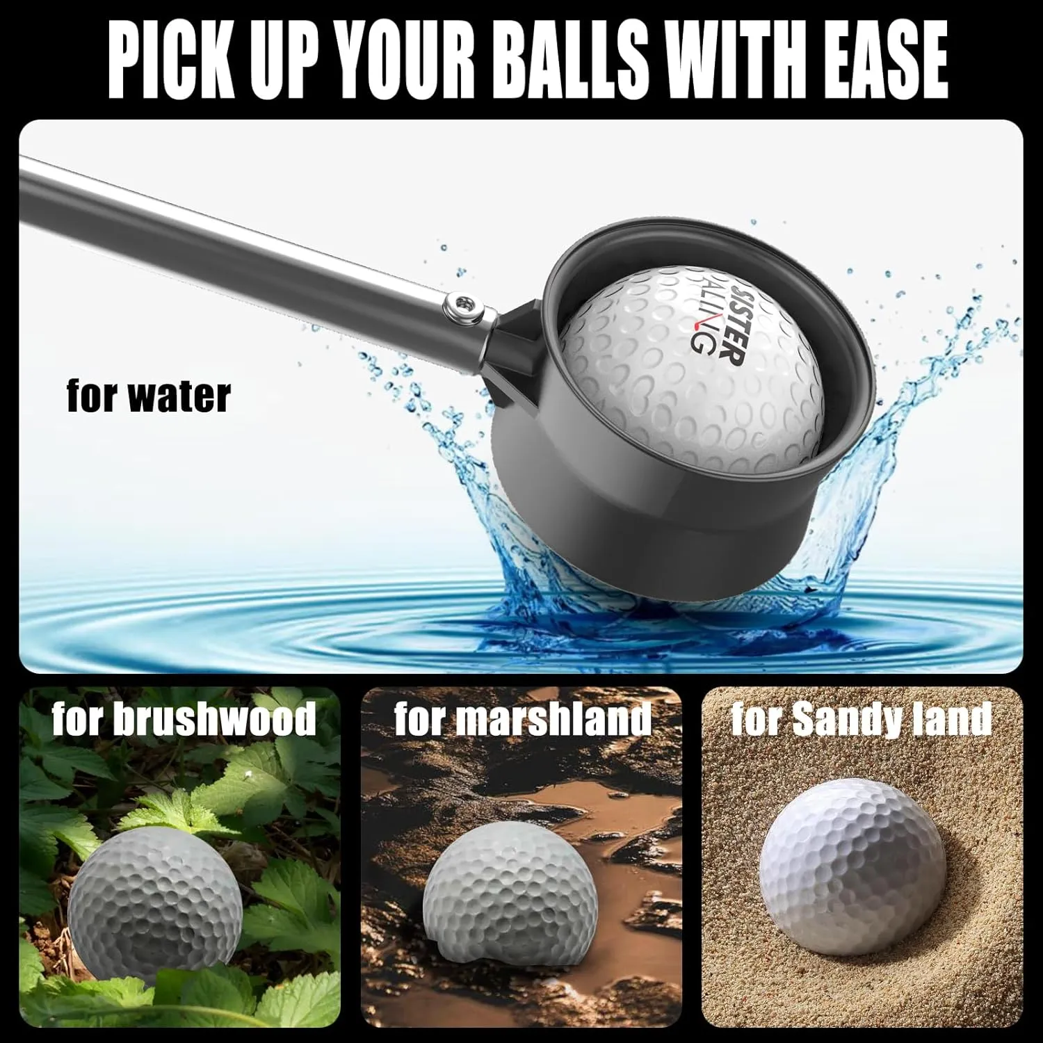 9ft/12ft Water Telescopic Golf Ball RetrieverClassic and Durable Stainless Steel Picker Upper, The Best Accessory Gift for Men and Women Golfers.