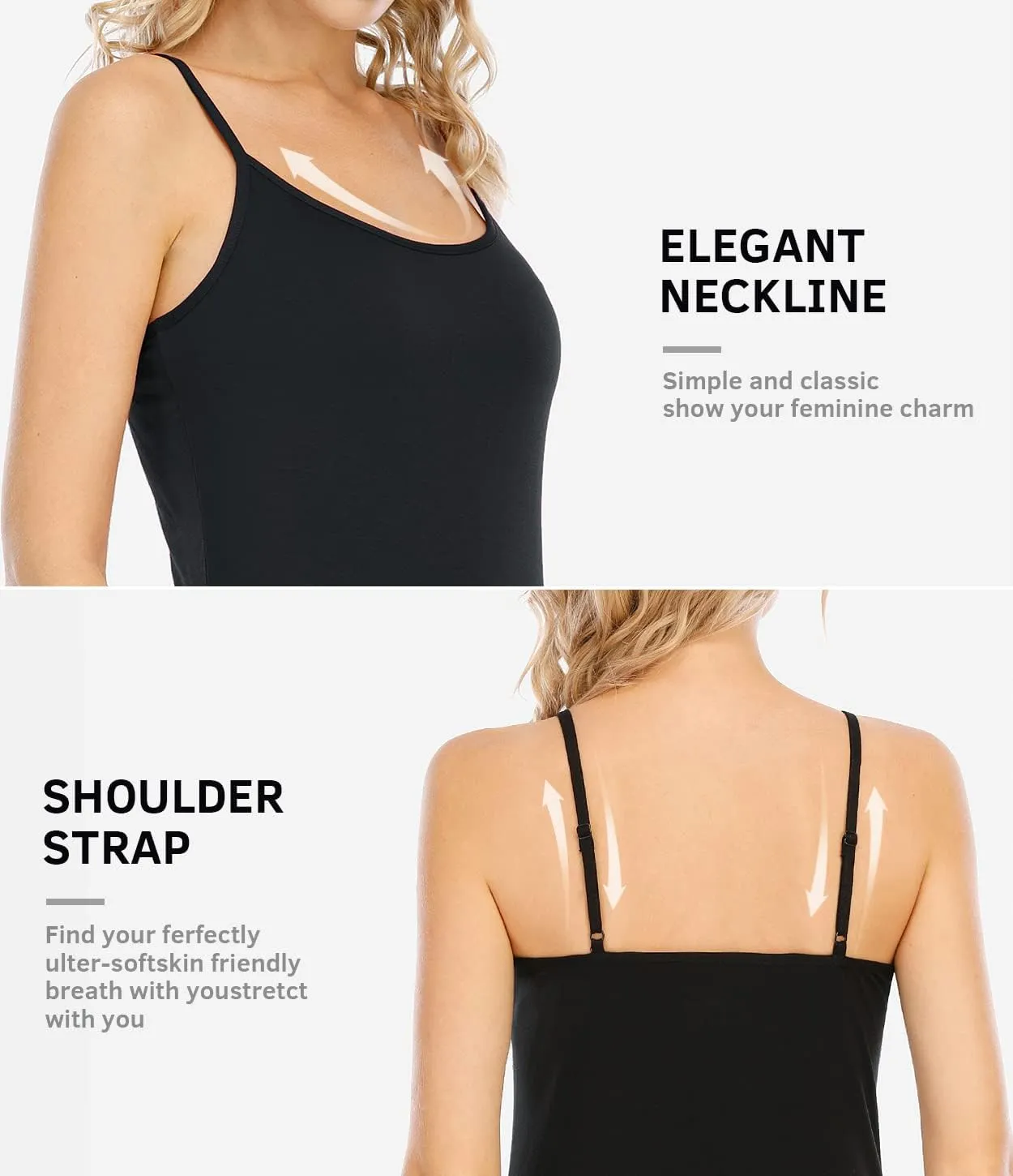 Air Curvey 2/4 Pack Women's Camisole Tank Top Adjustable Spaghetti Straps Basic Soft Undershirts Seamless Layering Tops