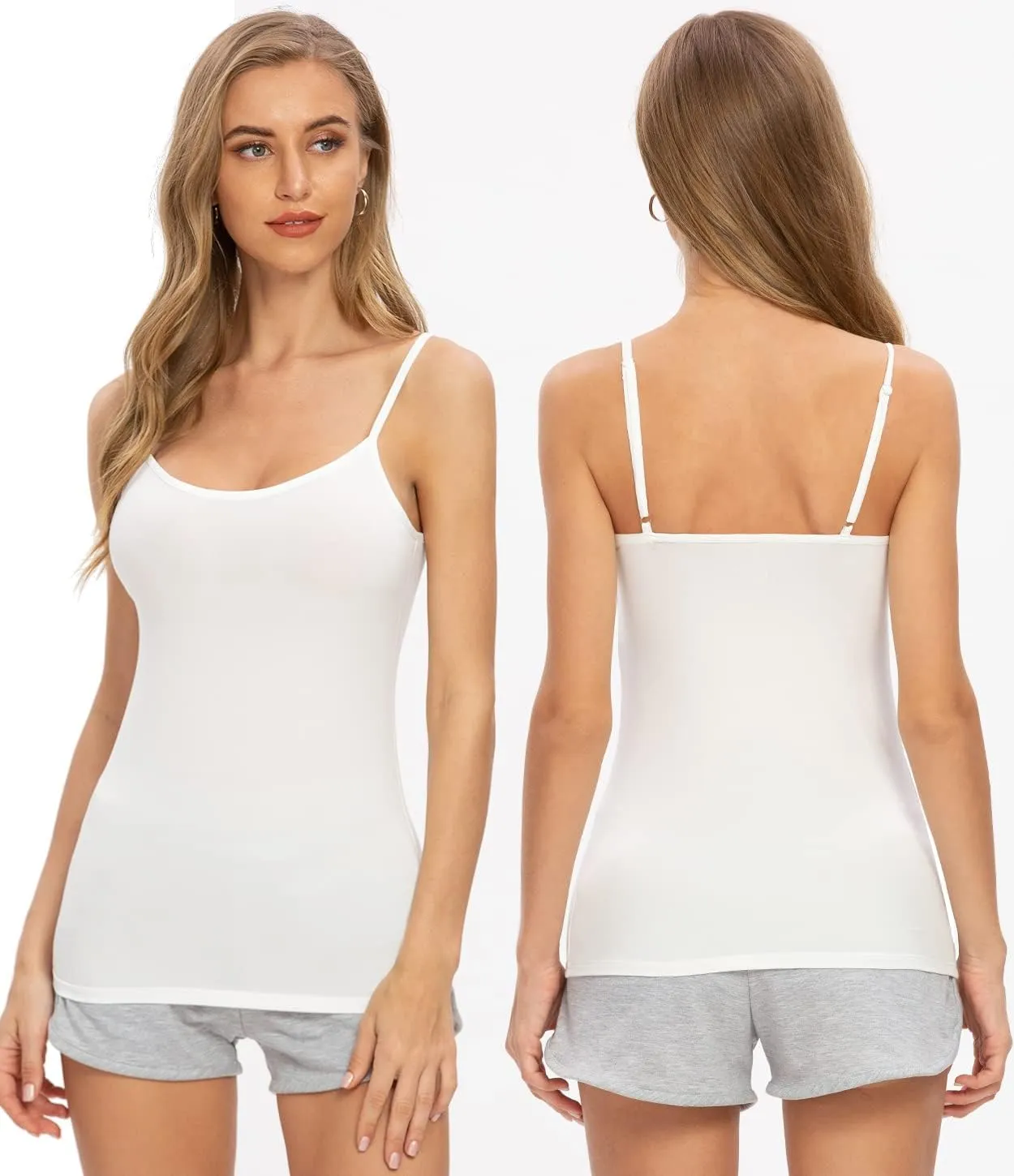 Air Curvey 2/4 Pack Women's Camisole Tank Top Adjustable Spaghetti Straps Basic Soft Undershirts Seamless Layering Tops