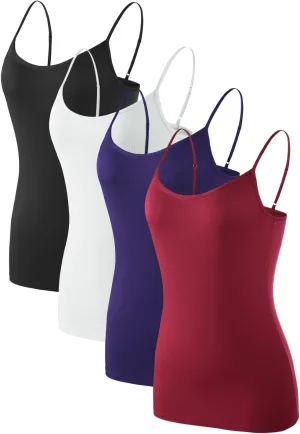 Air Curvey 2/4 Pack Women's Camisole Tank Top Adjustable Spaghetti Straps Basic Soft Undershirts Seamless Layering Tops