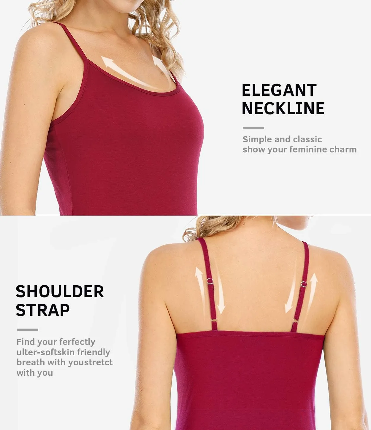 Air Curvey 2/4 Pack Women's Camisole Tank Top Adjustable Spaghetti Straps Basic Soft Undershirts Seamless Layering Tops