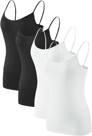 Air Curvey 2/4 Pack Women's Camisole Tank Top Adjustable Spaghetti Straps Basic Soft Undershirts Seamless Layering Tops