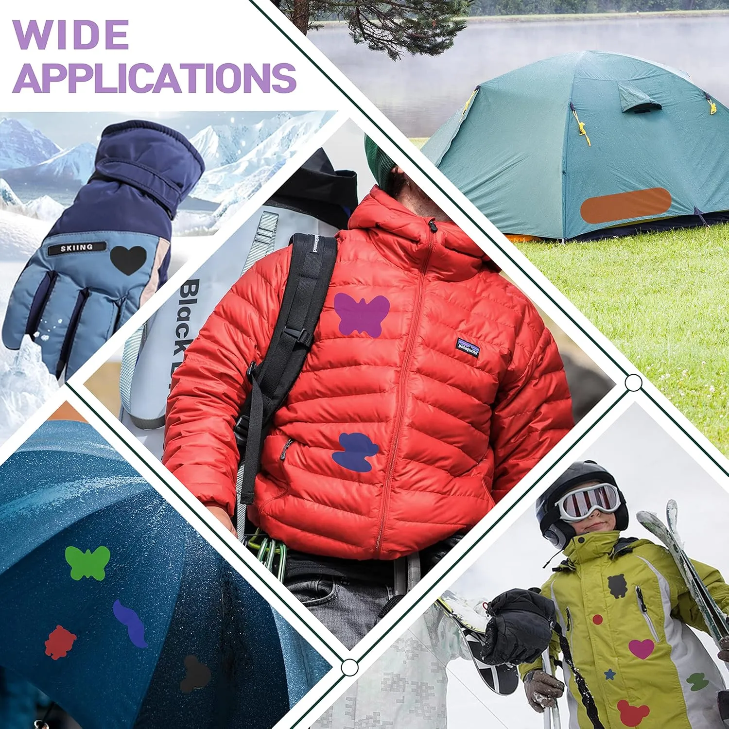 Azobur 6-Pack Nylon Repair Patch Self Adhesive Vinyl Outdoor Camping Gear Repair Kit,Waterproof Fabric Repair Patches for Down Jacket, Tent, Sleeping Bag Blue