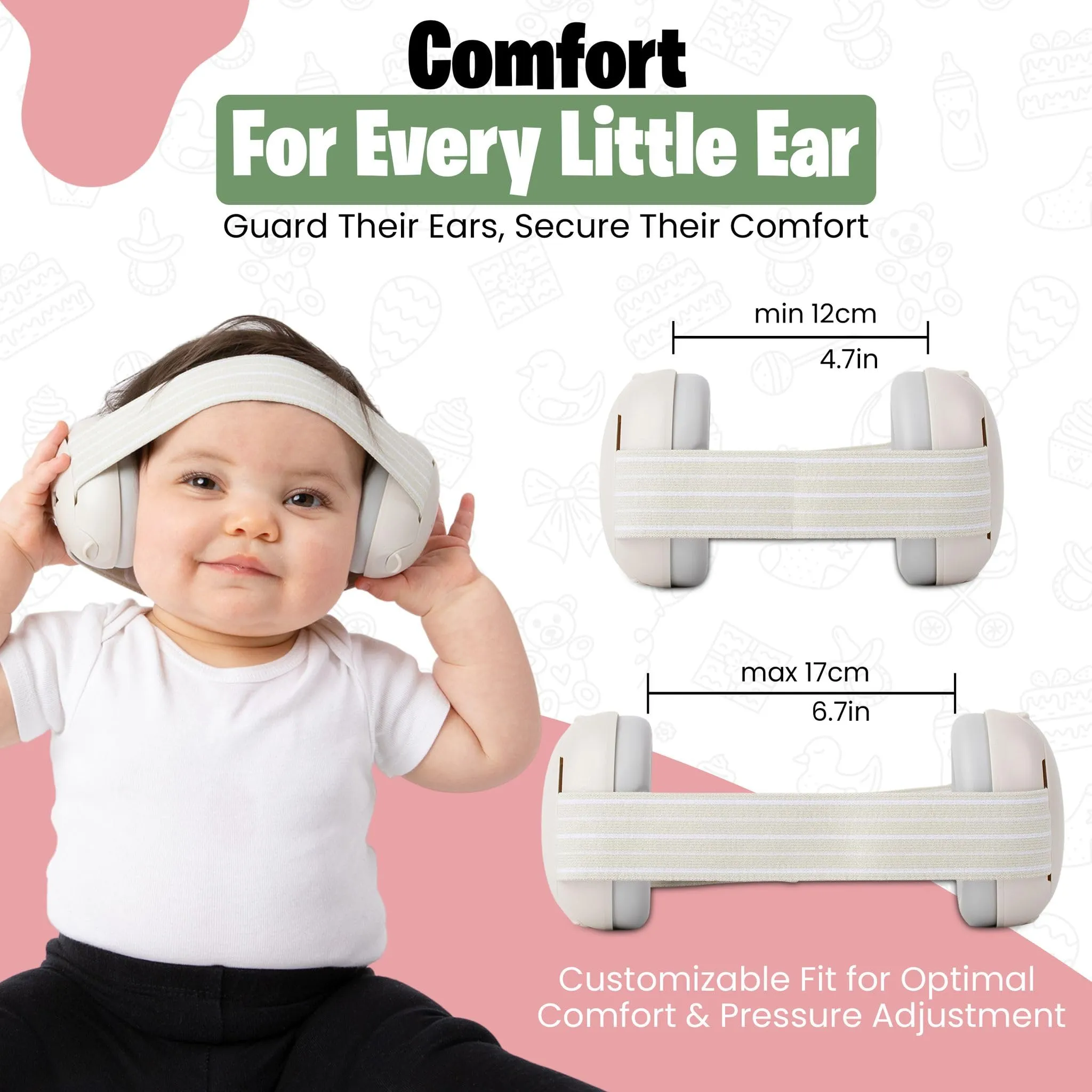 Baby Noise Cancelling Headphones - Baby Ear Muffs Noise Protection | Infant Ear Protection For Toddlers 0-36 Months Cream