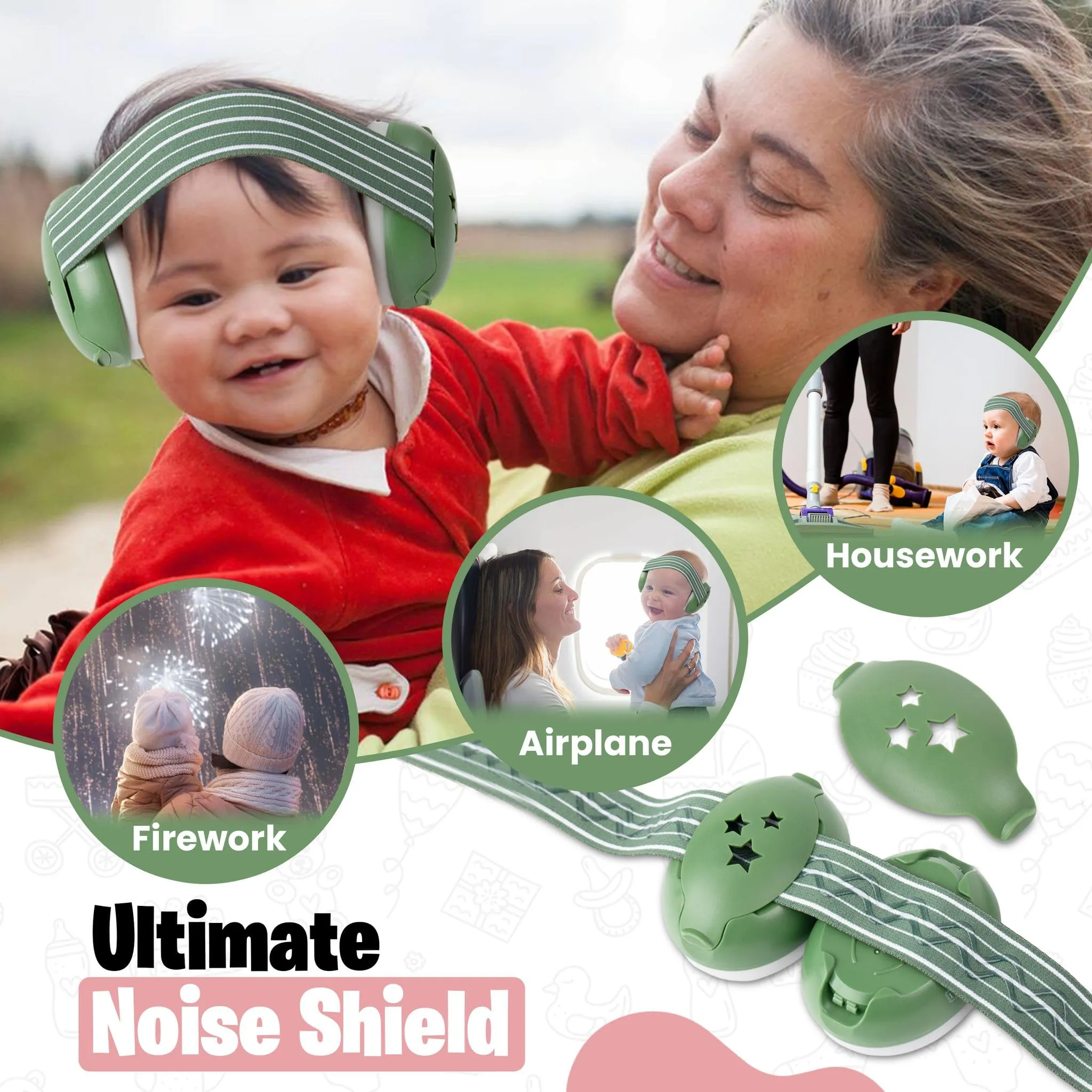 Baby Noise Cancelling Headphones - Baby Ear Muffs Noise Protection | Infant Ear Protection For Toddlers 0-36 Months Cream
