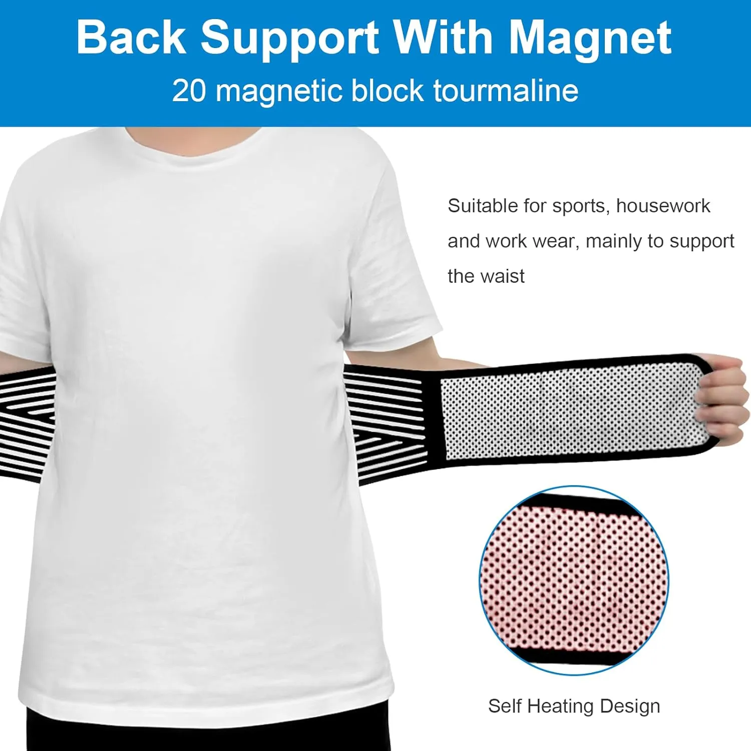 Back Support with Magnet, Tourmaline Magnetic Back Braces for Lower Back Pain Relief, Self Heating & Soothing Back Support Belt, Lumbar Support Belt for Herniated Disc/Sciatica (Large)