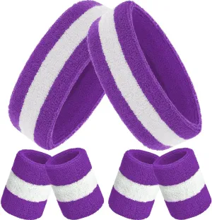Bememo 6 Pcs Neon Striped Sports Sweatbands Set Include 2 Headbands, 4 Wristbands Terry Cloth Athletic Bands for Men, Women, Gym, Sports, Lgbt Pride Parade
