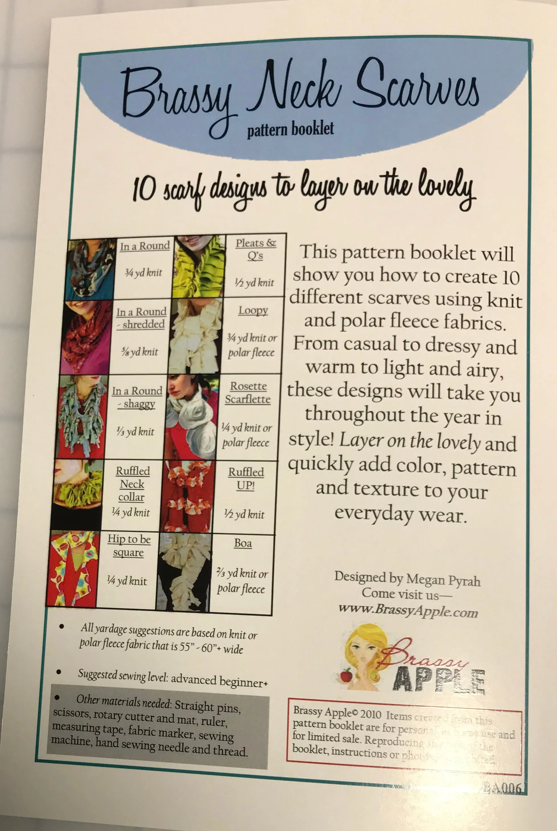 Brassy Neck Scarves - 10 Scarf Designs Sewing Pattern