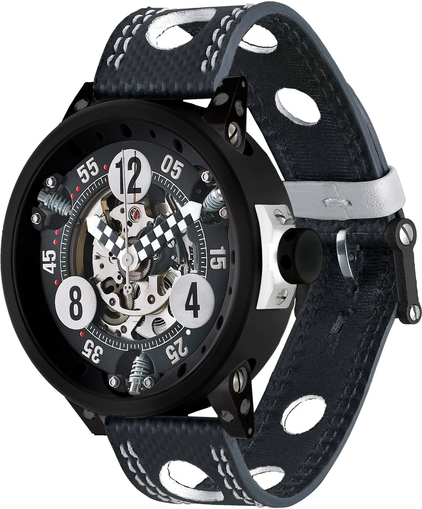 B.R.M Watch RG-46 Checked Black Red Hands