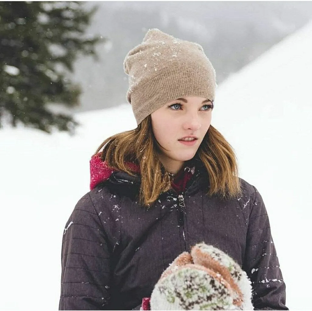 CASHMERE BEANIE | Tan Ribbed