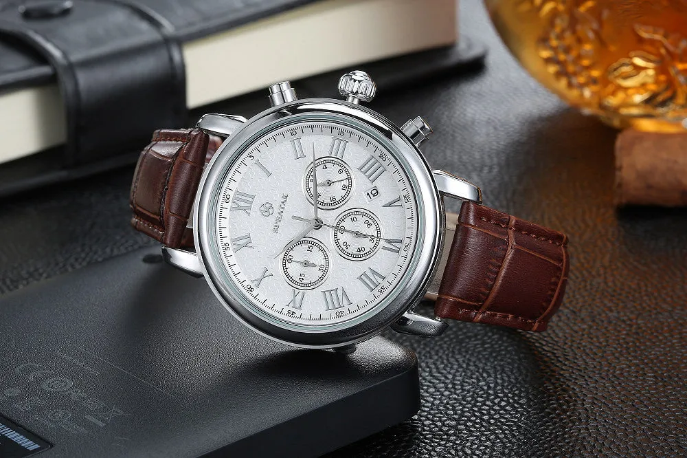 Casual watch style men wrist watches fashion outdoor men's leather luxury brand top calendar designer business quartz watch