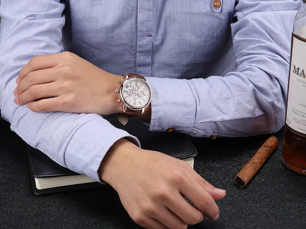 Casual watch style men wrist watches fashion outdoor men's leather luxury brand top calendar designer business quartz watch