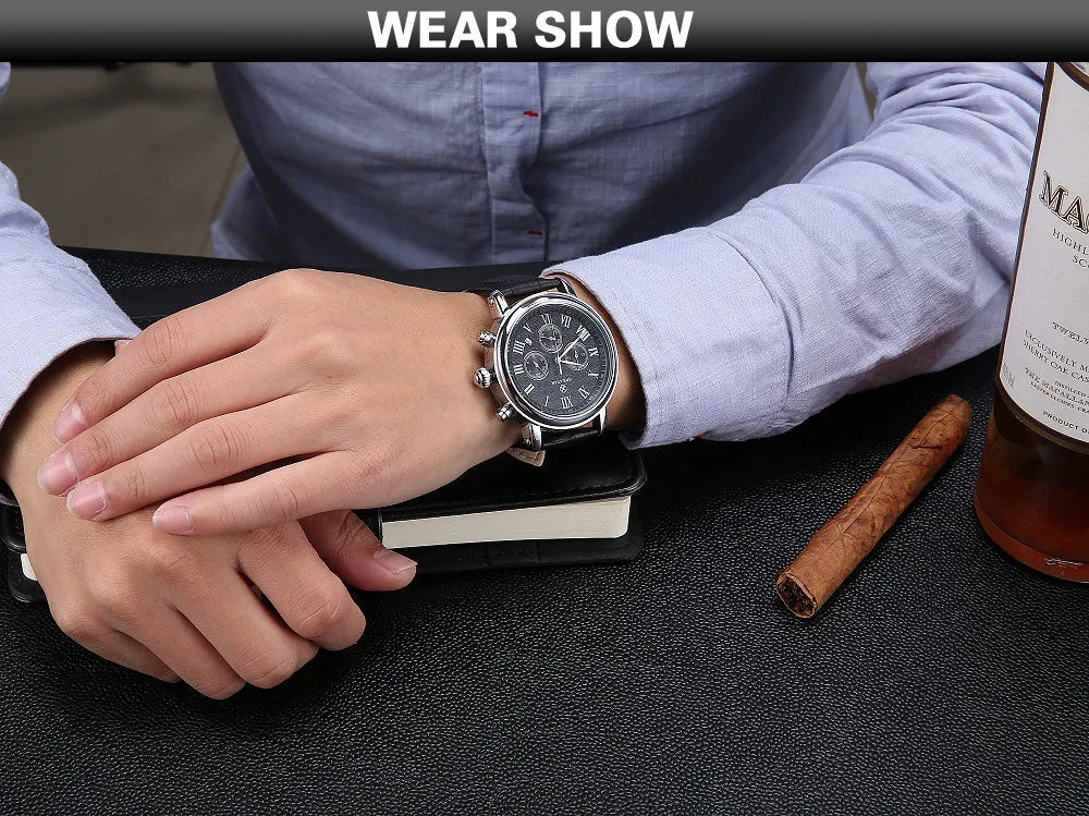 Casual watch style men wrist watches fashion outdoor men's leather luxury brand top calendar designer business quartz watch