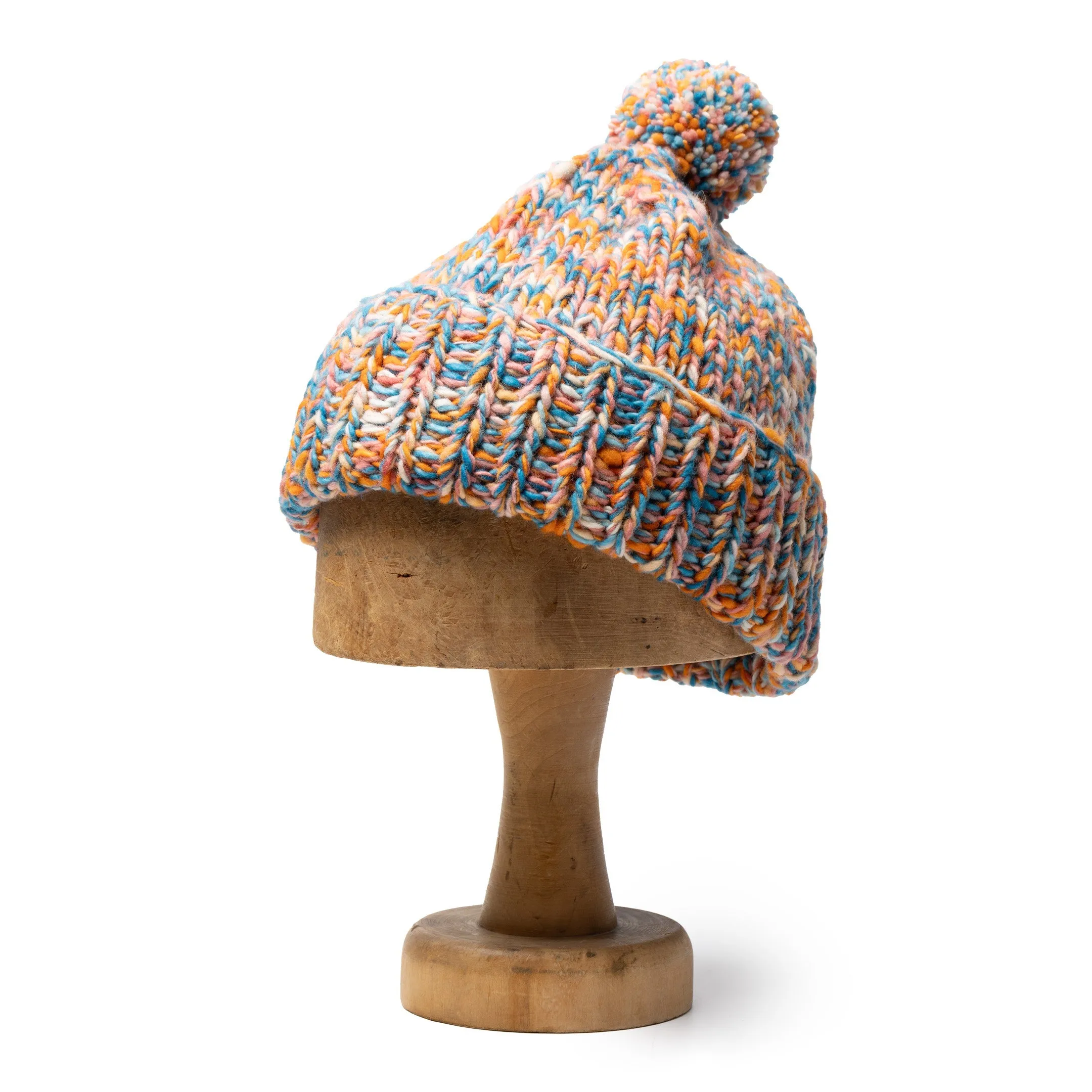 Chamula Double Cuff Cap Mix Heather Heather Med Turquoise Mix