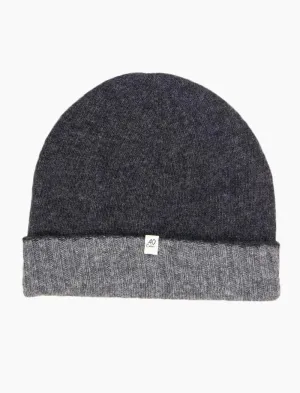 Charcoal & Grey Reversible Fitted Wool & Cashmere Beanie