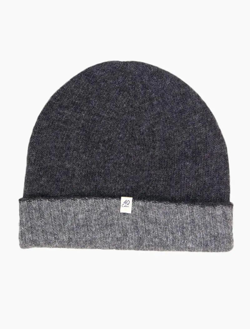 Charcoal & Grey Reversible Fitted Wool & Cashmere Beanie