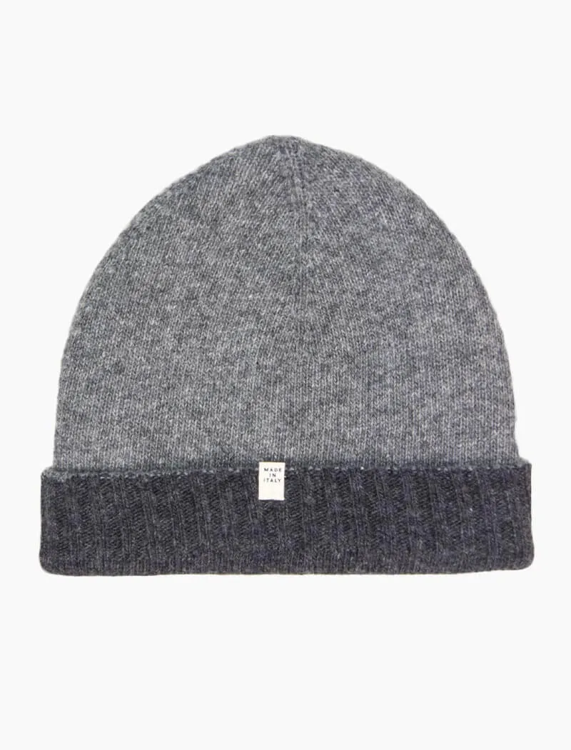 Charcoal & Grey Reversible Fitted Wool & Cashmere Beanie