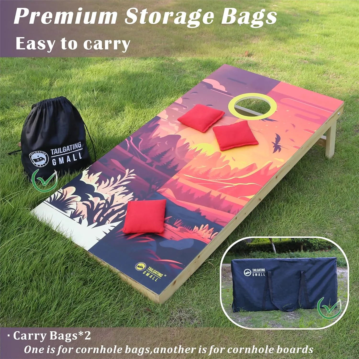 Cornhole Board Set 4FTx2FT Solid Wood Regulation Size Cornhole Set Includes 8 Cornhole Bags for Adults