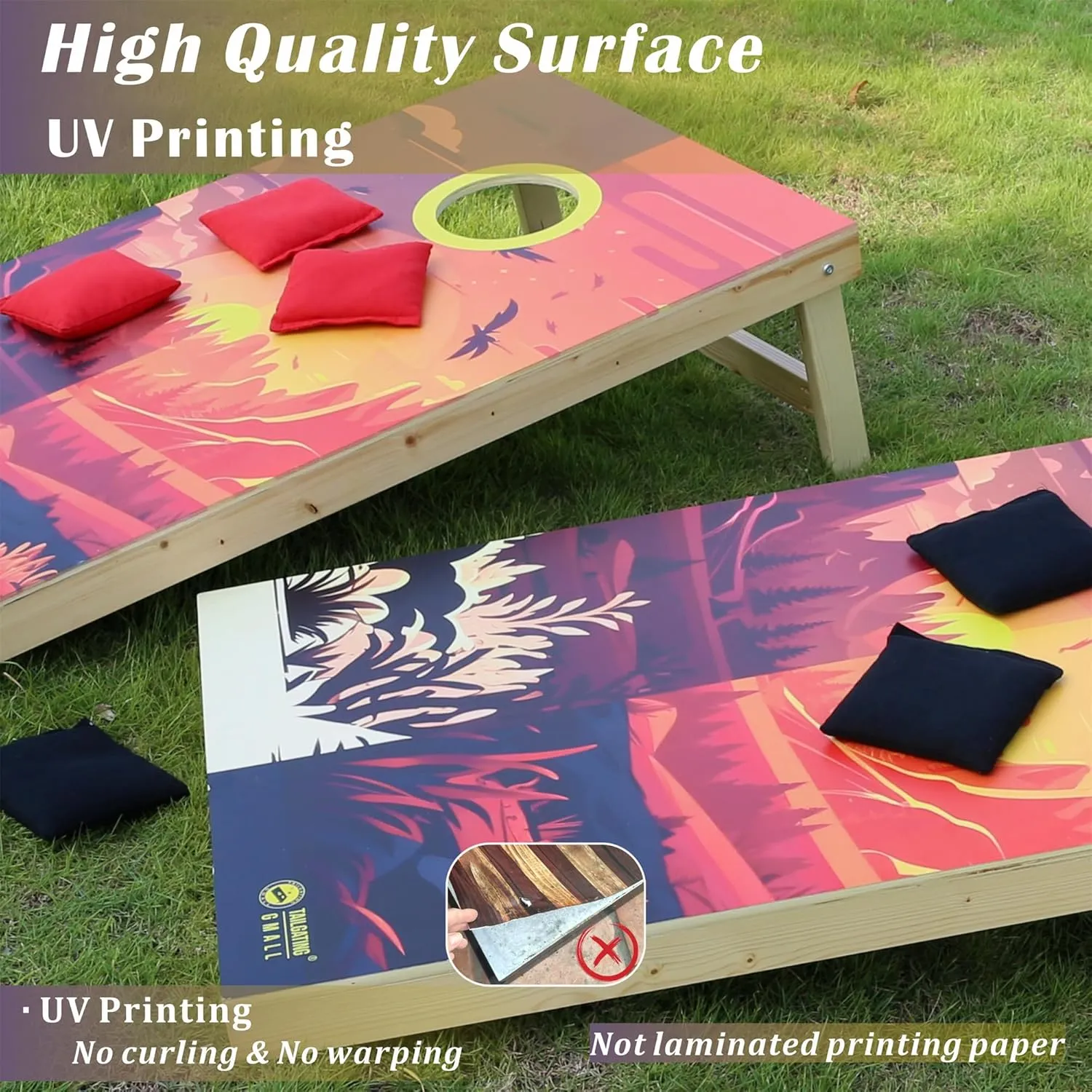 Cornhole Board Set 4FTx2FT Solid Wood Regulation Size Cornhole Set Includes 8 Cornhole Bags for Adults