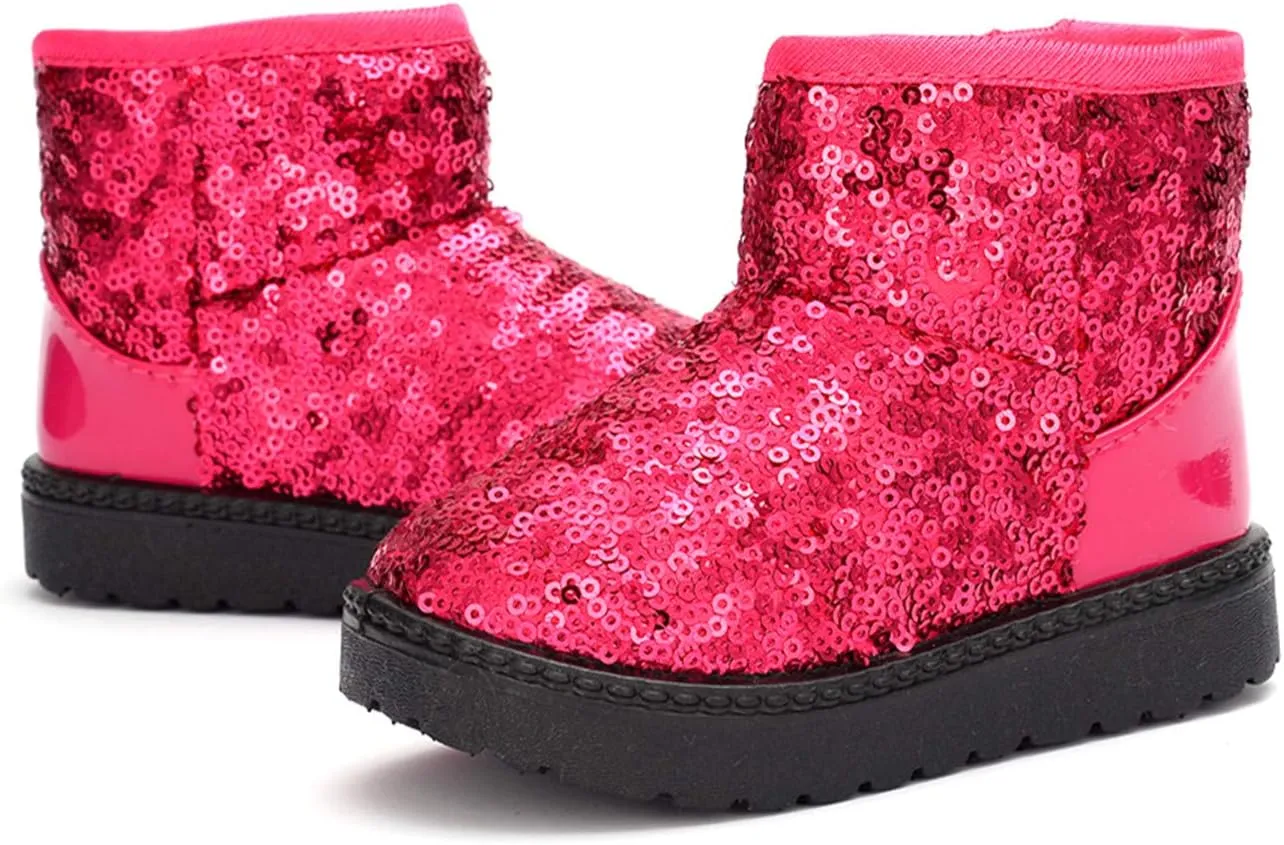 DADAWEN Boy's Girl's Warm Winter Sequin Waterpoof Outdoor Snow Boots
