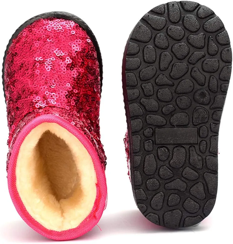 DADAWEN Boy's Girl's Warm Winter Sequin Waterpoof Outdoor Snow Boots