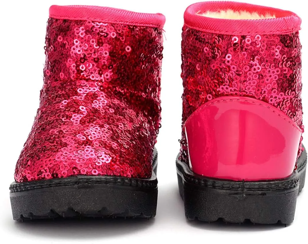 DADAWEN Boy's Girl's Warm Winter Sequin Waterpoof Outdoor Snow Boots