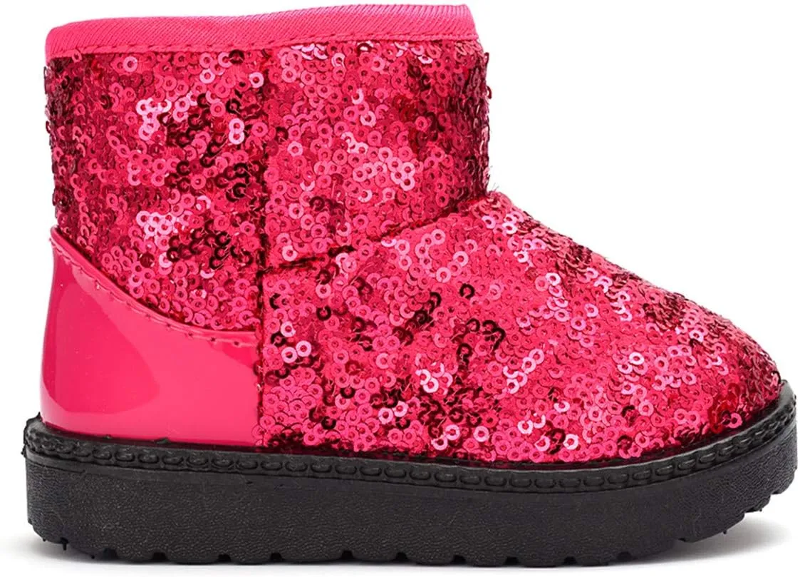 DADAWEN Boy's Girl's Warm Winter Sequin Waterpoof Outdoor Snow Boots