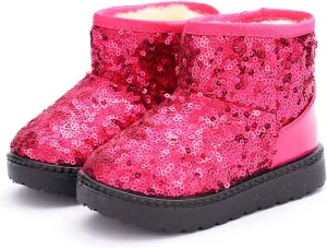 DADAWEN Boy's Girl's Warm Winter Sequin Waterpoof Outdoor Snow Boots