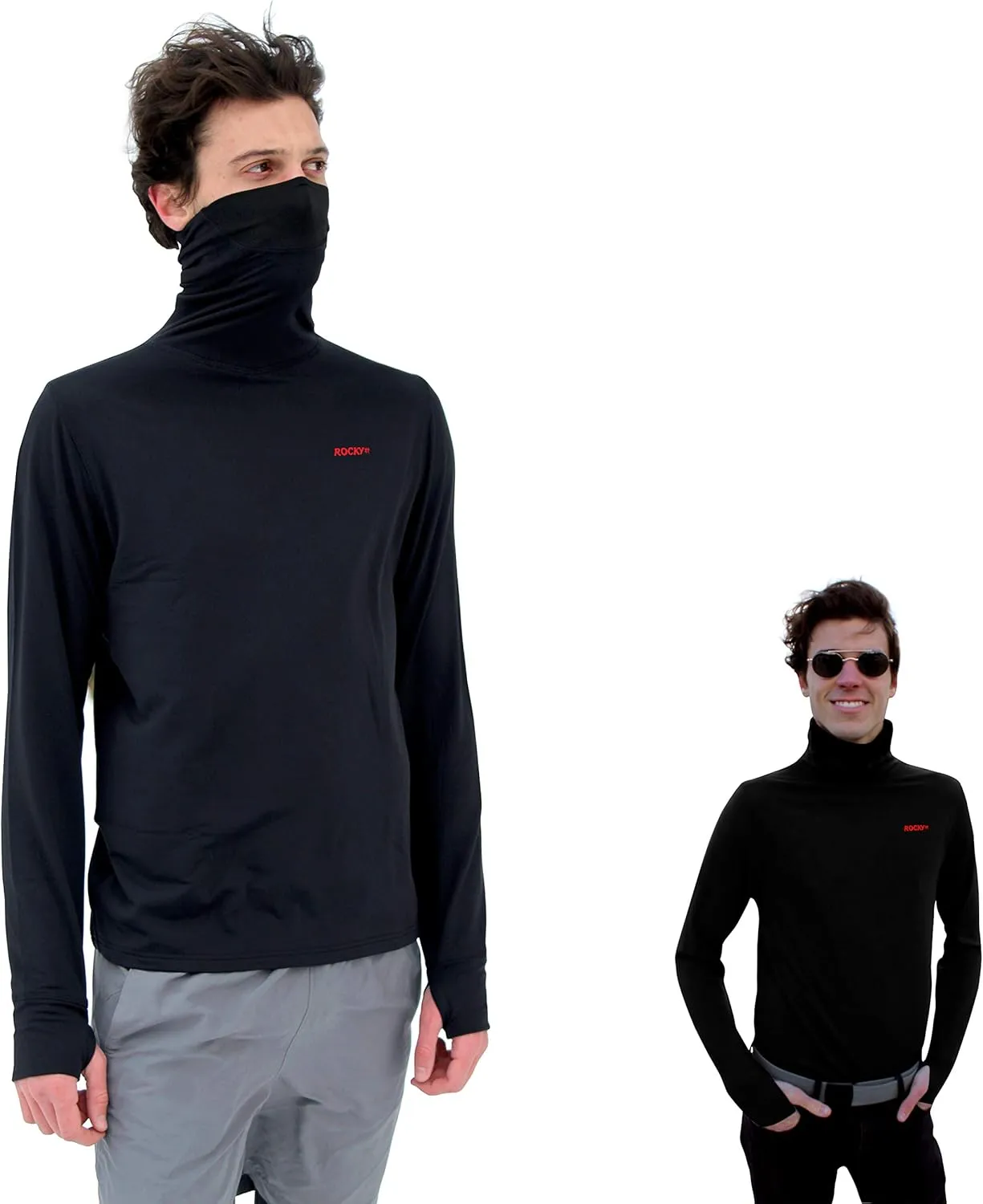 Face Mask Shirt - Mock Turtleneck (Gaiter-Neck Protection) Thermal Men & Women - Long Sleeve, High Coverage Base Layer