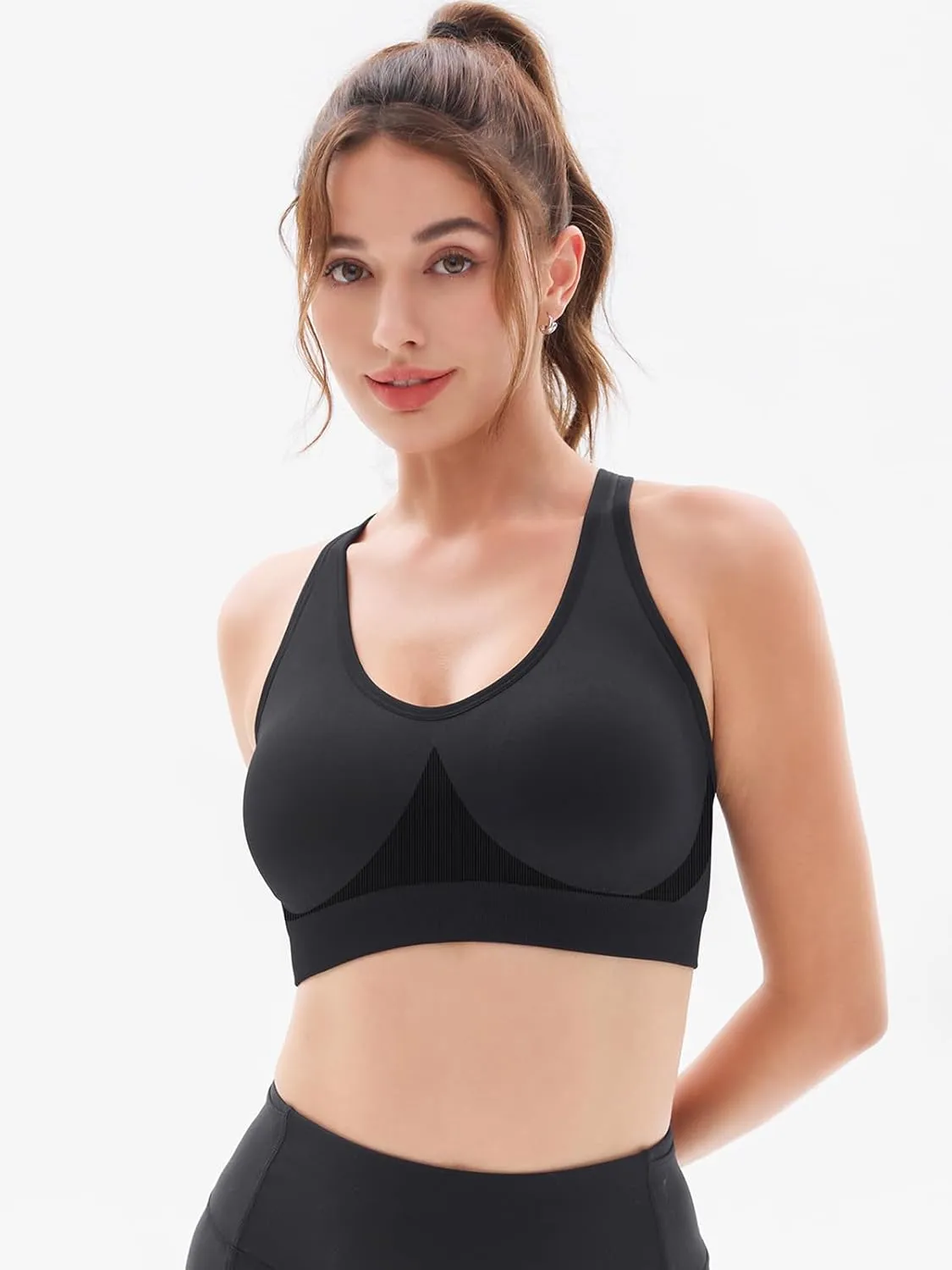 FITTIN Sports Bras for Women Padded: Adjustable Straps Cross Back Seamless Bras Pack for Workout Yoga Jogger Bodybuilder