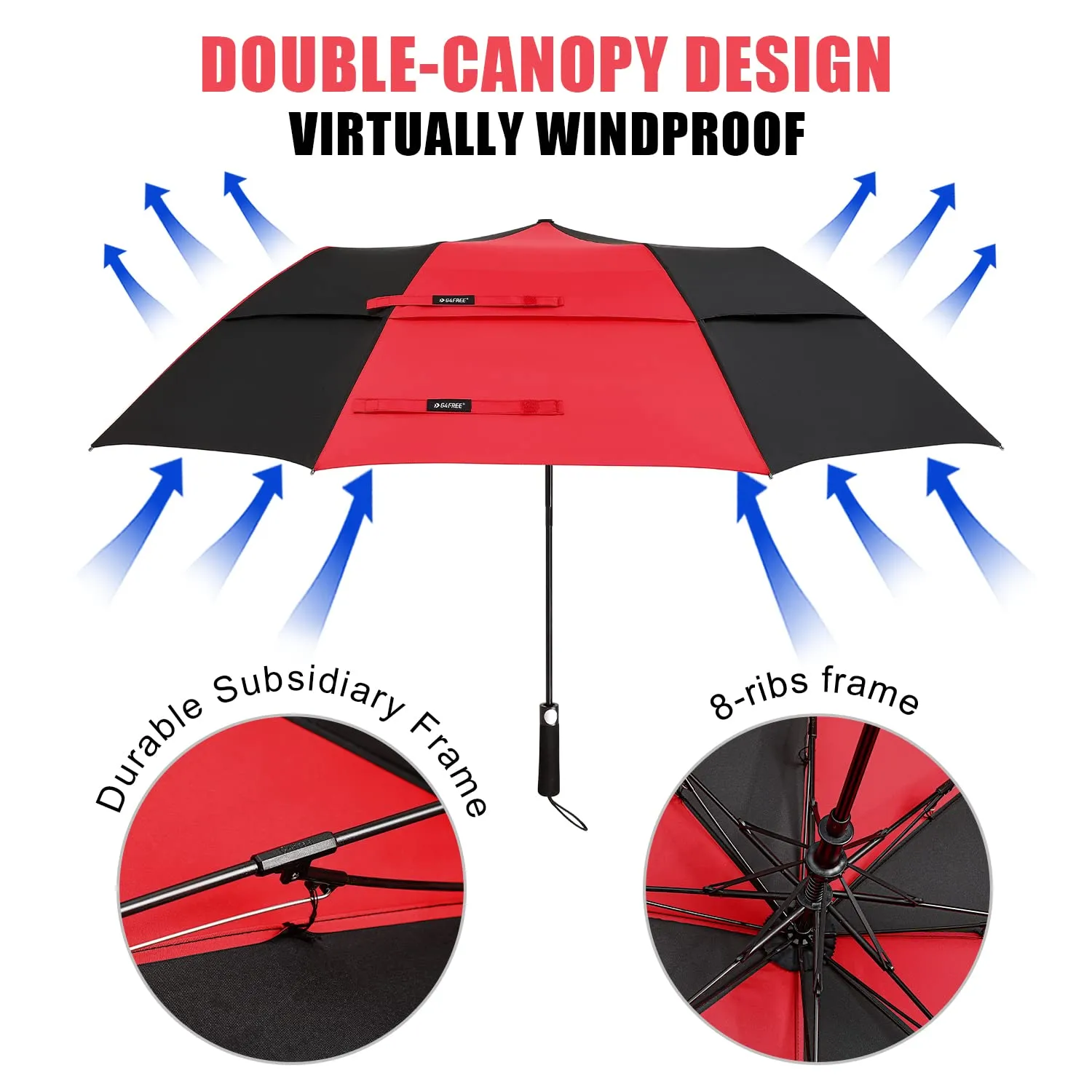 G4Free 62 Inch Portable Automatic Open Oversize Vented Double Canopy Umbrellas