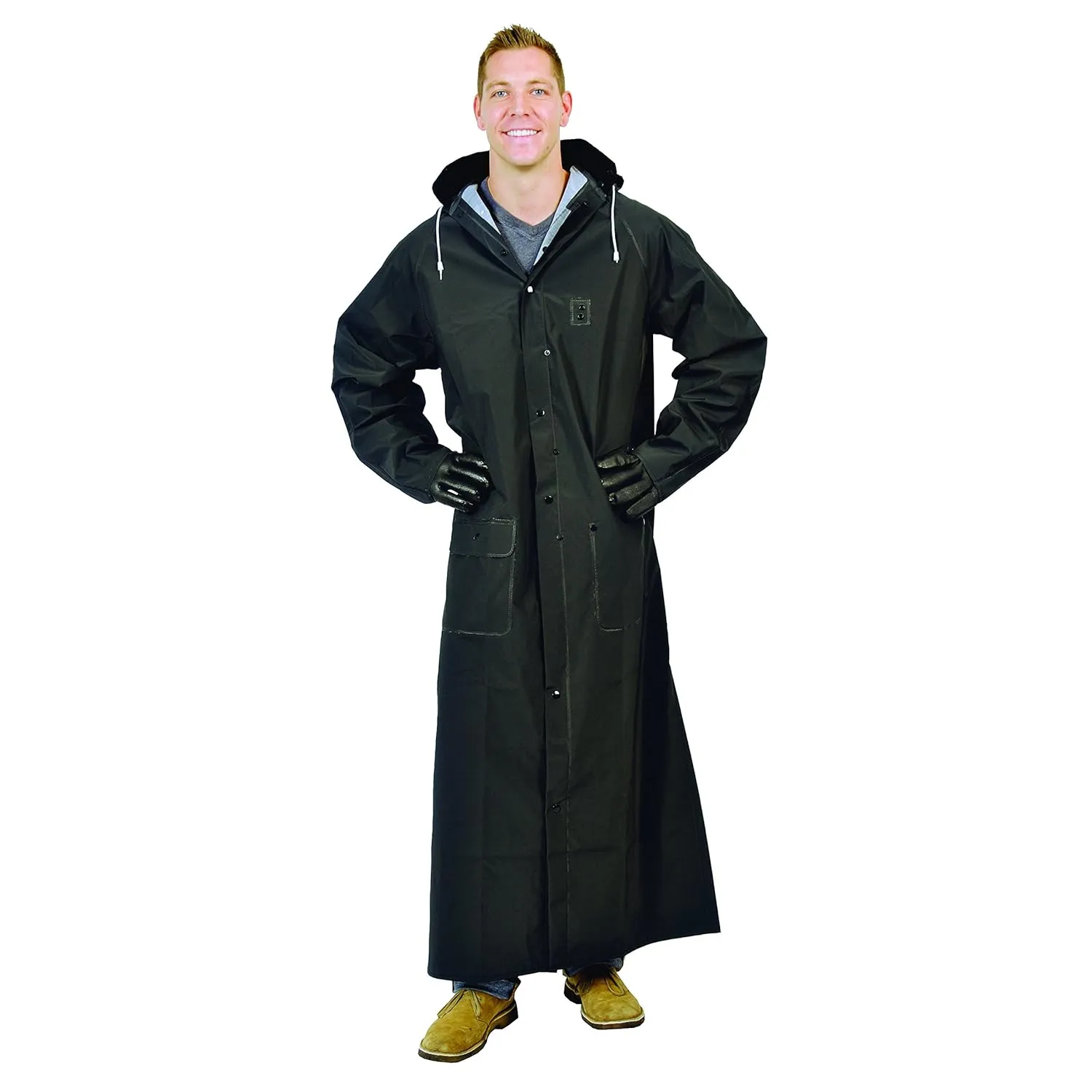 Galeton 12560-L-BK Repel Rainwear 0.35 mm PVC 60" Raincoat for More Coverage, Large, Black