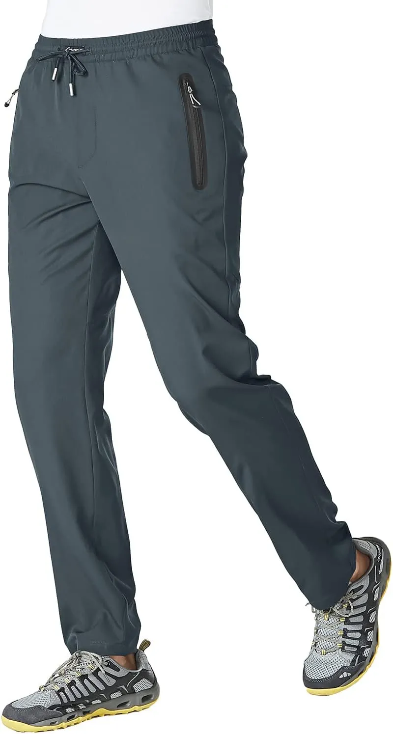 Gopune Men's Lightweight Hiking Running Sweatpants Quick Dry Outdoor Athletic Casual Pants with Zipper Pockets