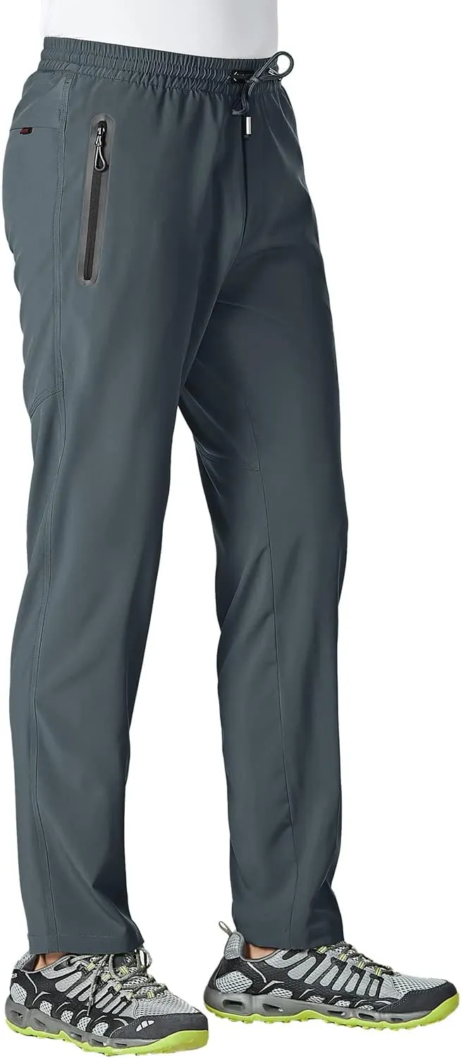 Gopune Men's Lightweight Hiking Running Sweatpants Quick Dry Outdoor Athletic Casual Pants with Zipper Pockets