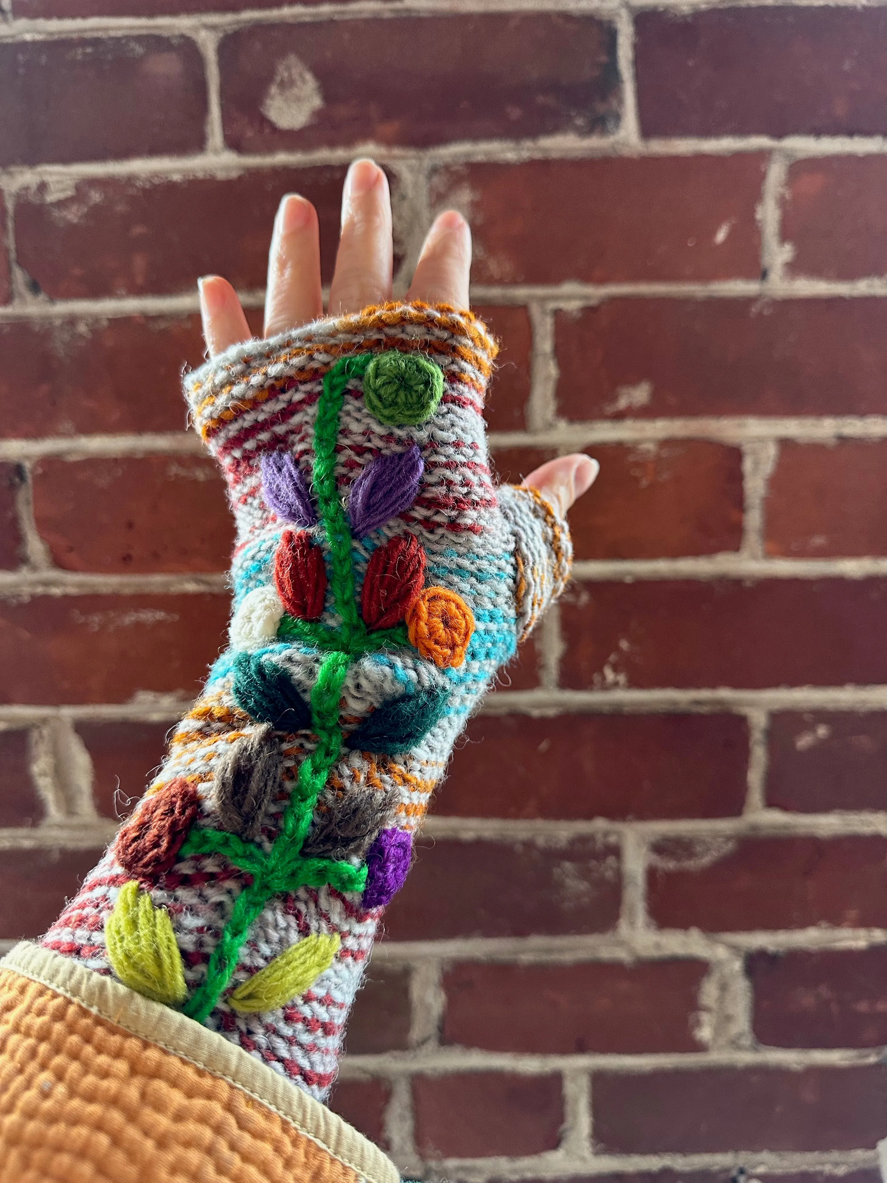Gray/Blue/Orange Floral Vine Gloves