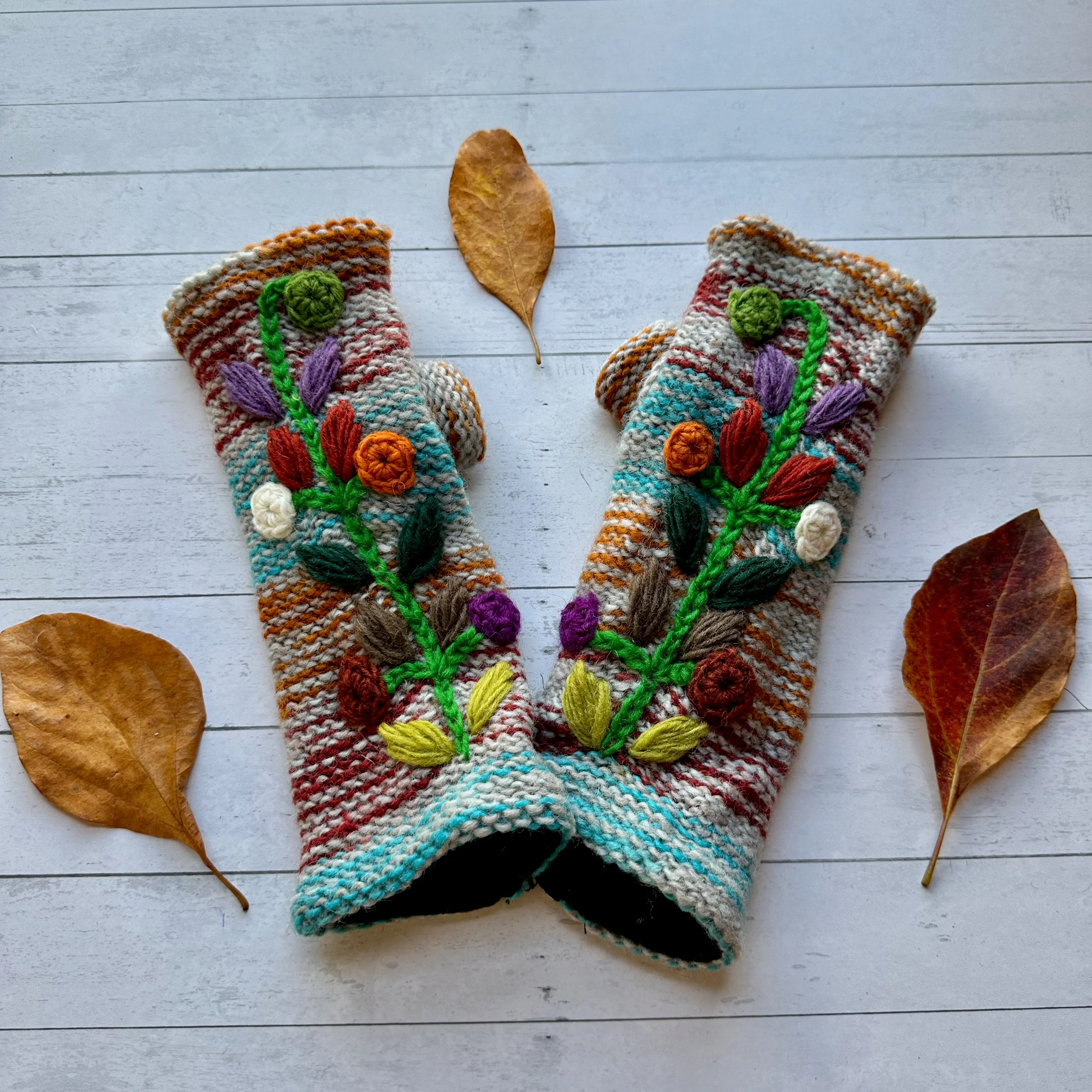 Gray/Blue/Orange Floral Vine Gloves