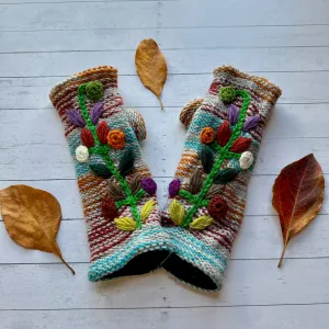 Gray/Blue/Orange Floral Vine Gloves