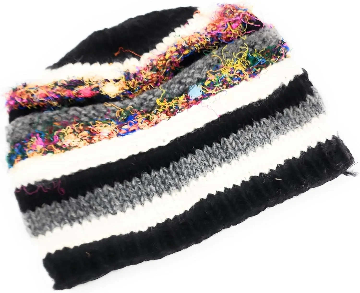 Hand Knit Wool and Recycled Silk Beanie Hat Fleece Lined Made in Nepal