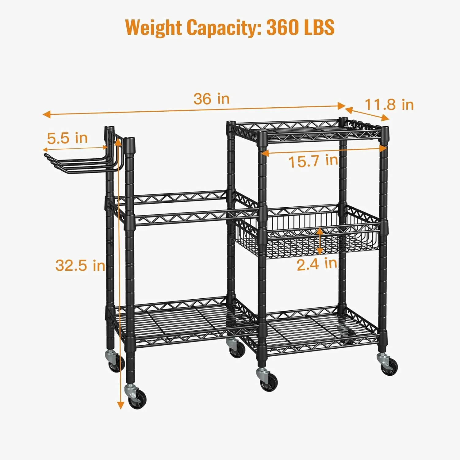 Home Gym Storage, 3 Tiers Workout Equipment Organizer with Wheels for Yoga Mats, Foam Roller, Dumbbells, Kettlebells, and Resistance Bands