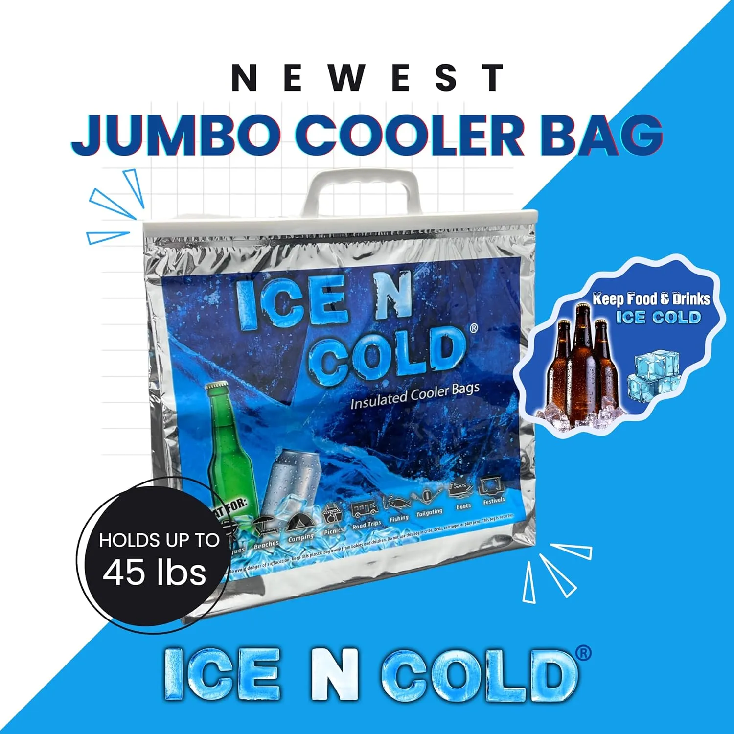 Insulated Picnic/Shopping Cooler Bags, Pack of 5, Lightweight Soft Collapsible, Large Capacity, 35lbs, Fast Same Day Shipping