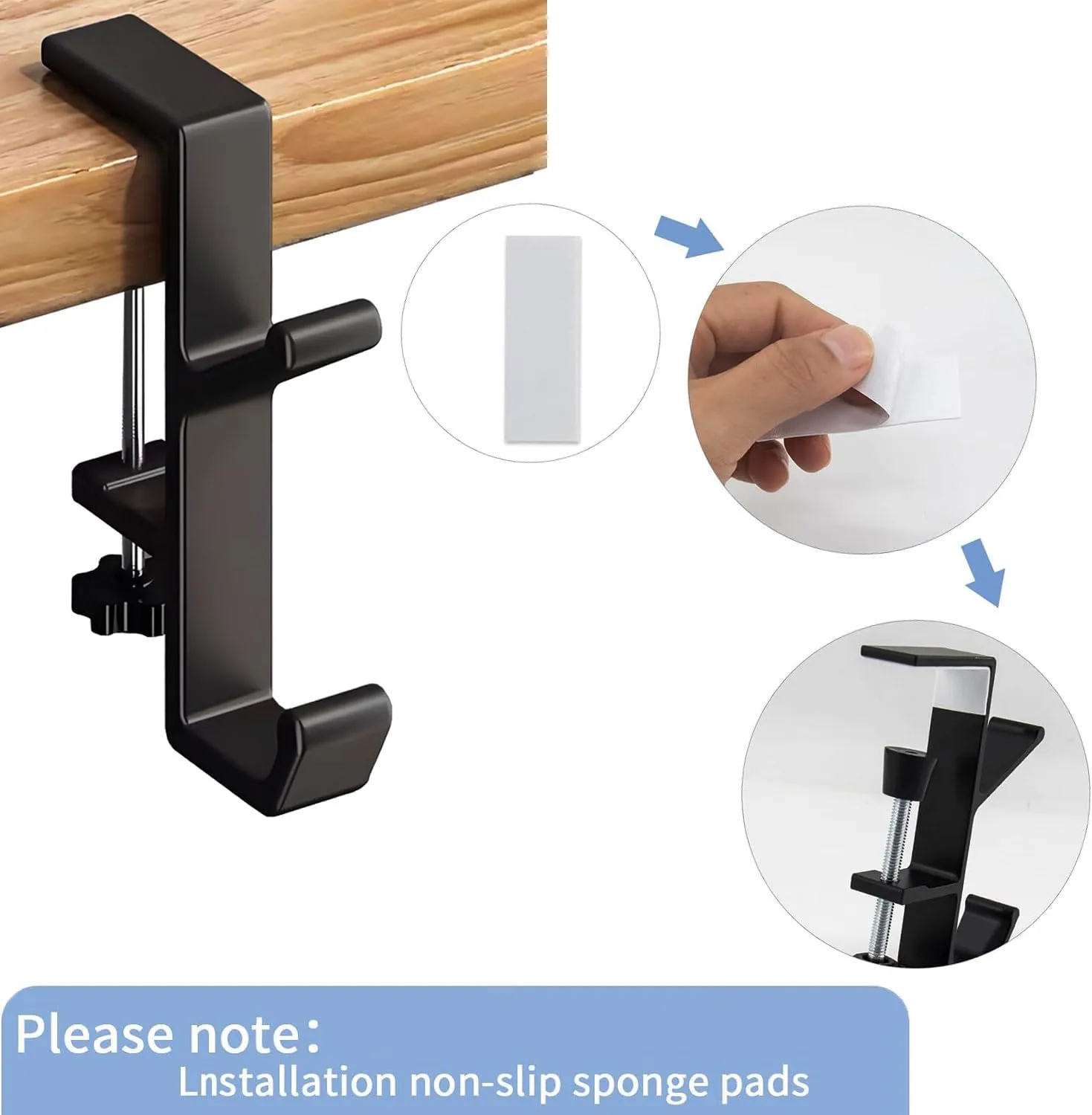 JAKO Headphone Stand Hanger Holder, Under Desk Aluminum Alloy Headset Stand with Fit for Gaming PC Accessories,Under Desk Clamp Hook Mount Suitable for Office, Computer Desk (Black)