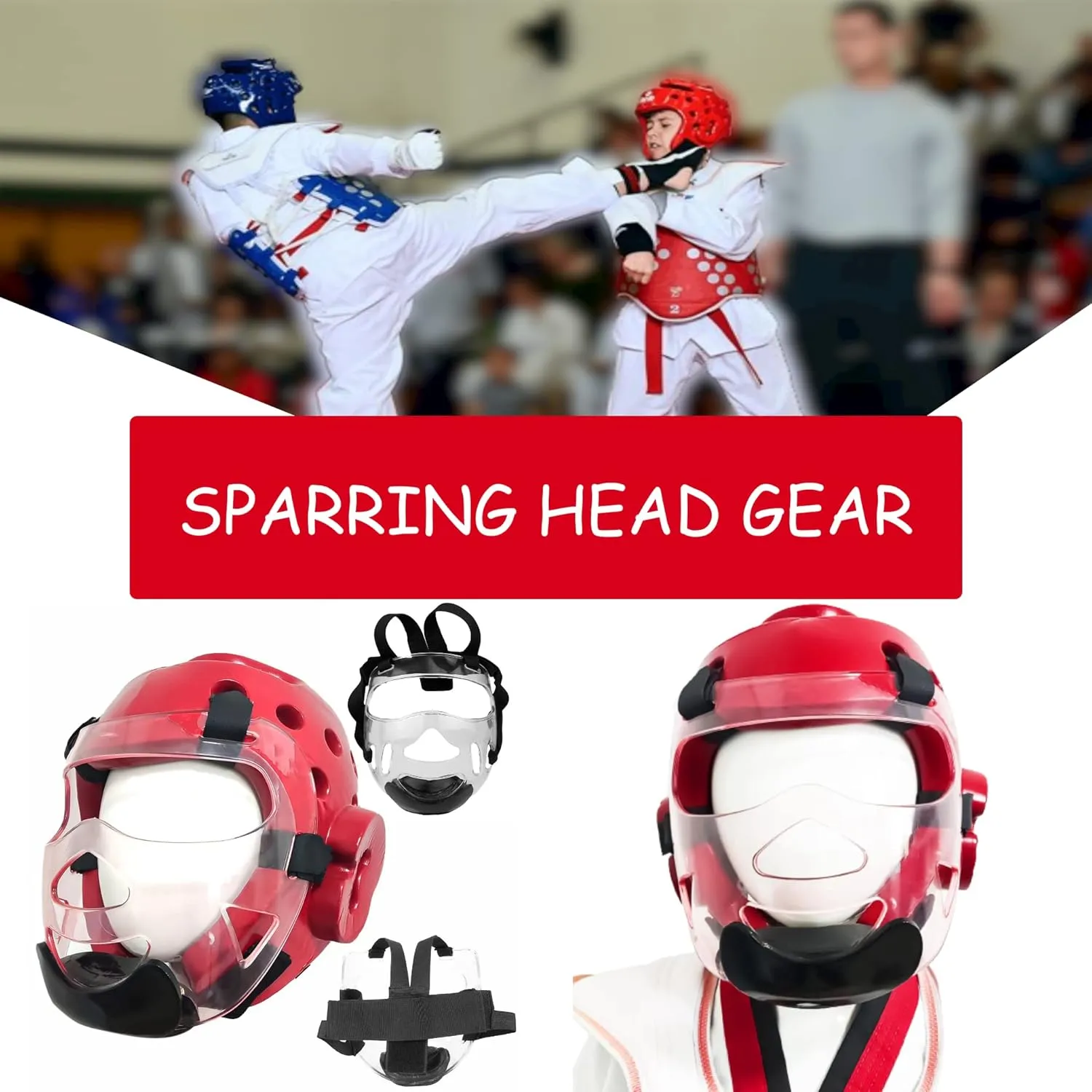 Kids & Adults Taekwondo Karate Headgear MMA Martial Arts Helmet, with Removable Face Shield, Soft Head Gear for Martial Art Grappling Muay Thai Kickboxing Taekwondo