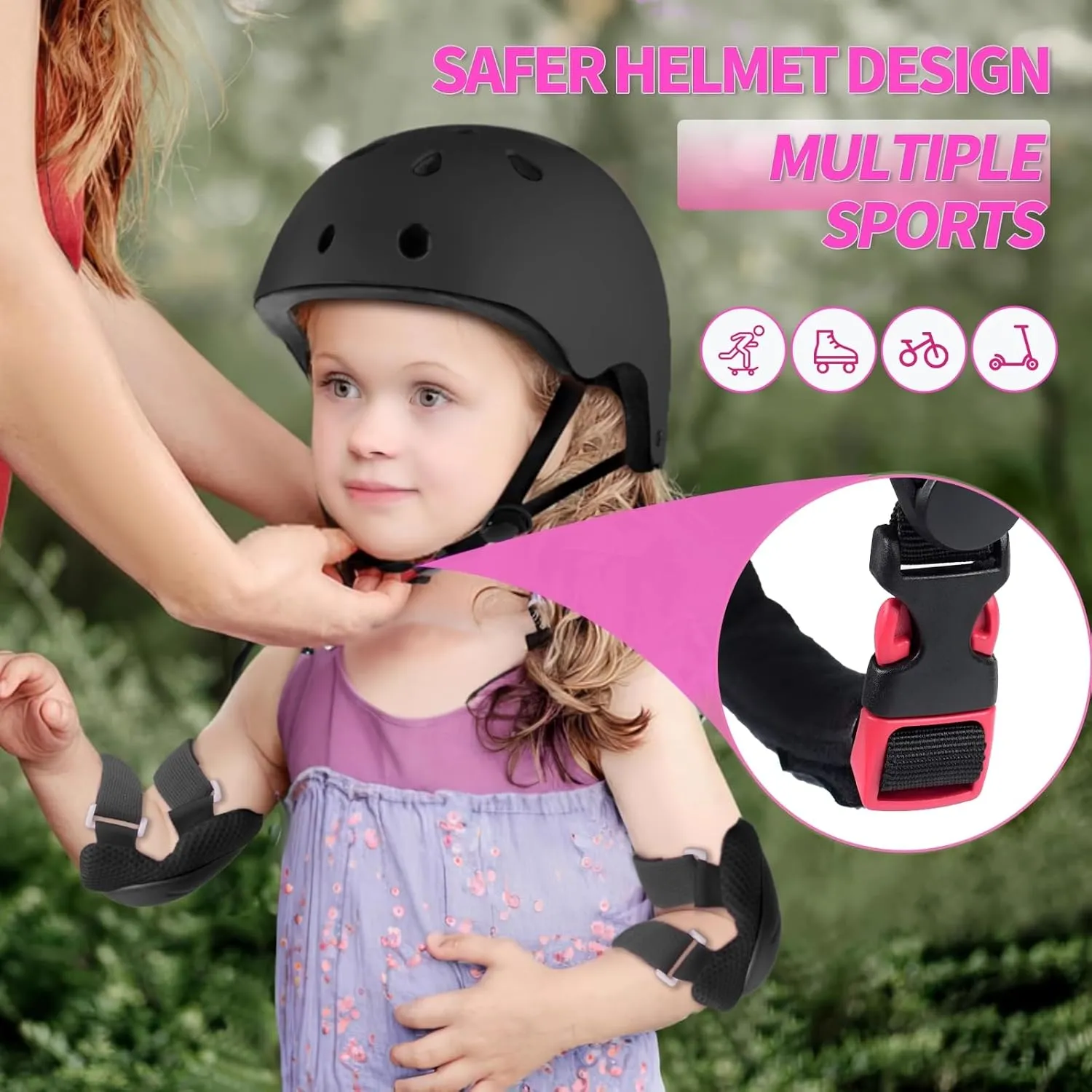 Kids Bike Helmet Set Adjustable Toddler Helmet for Boys Girls Age 2-8 8-14 with Knee Elbow Pads Wrist Guards for Bike Skating Skateboard Rollerblading Scooter